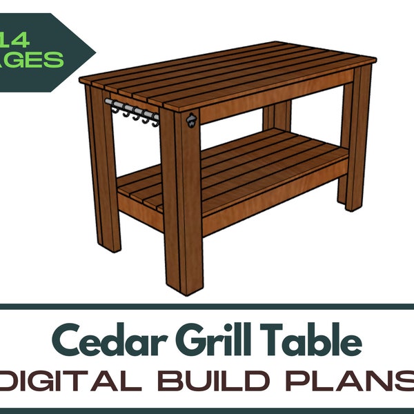 Cedar Grilling Table Plans - DIY Grill Table Plans - Barbecue Table Woodworking Plans - Outdoor Prep Table Plans - Outdoor Gardening Table