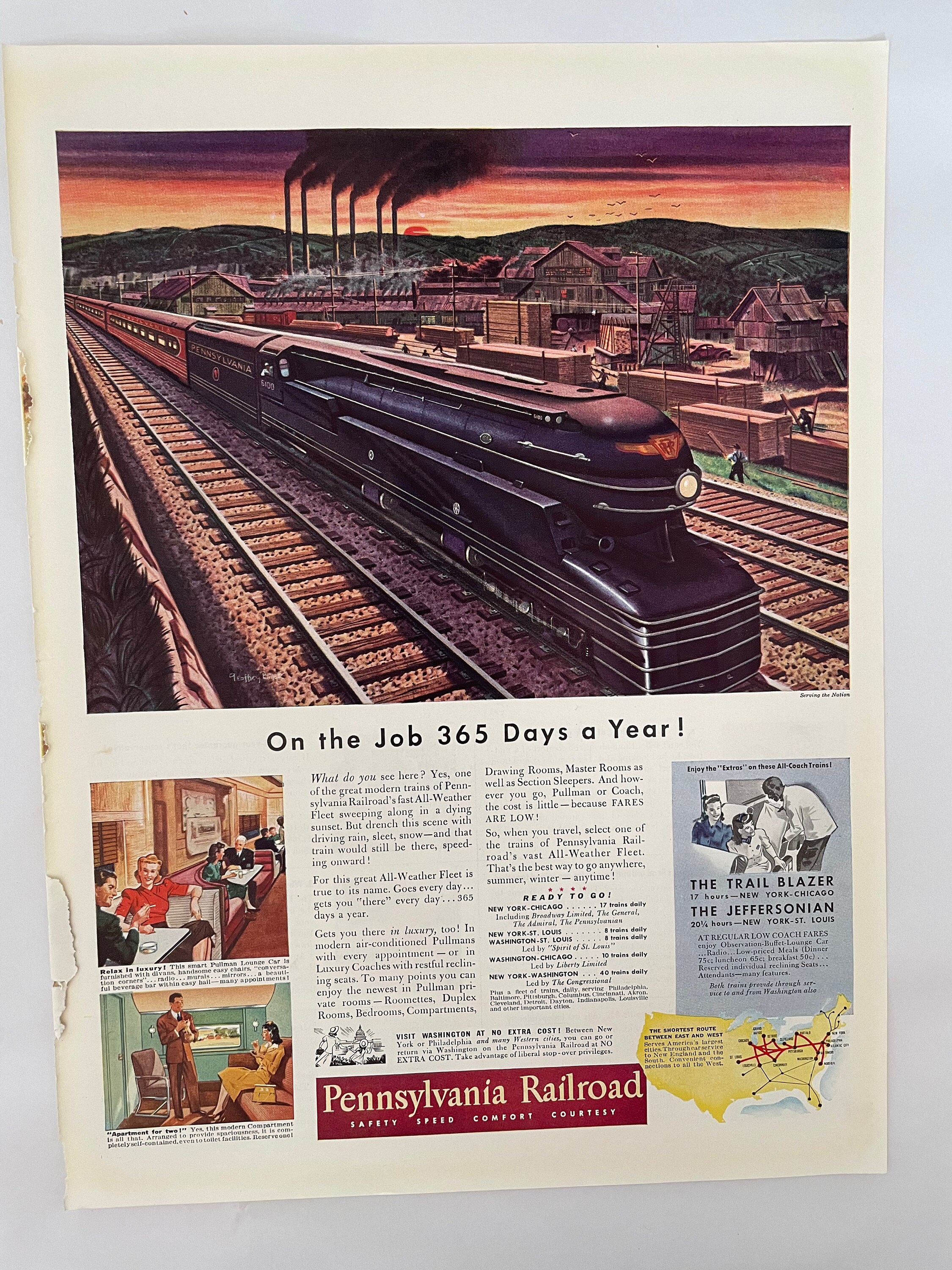 Colorful Vintage Pennsylvania Railroad Ad Life Magazine 1940s Etsy