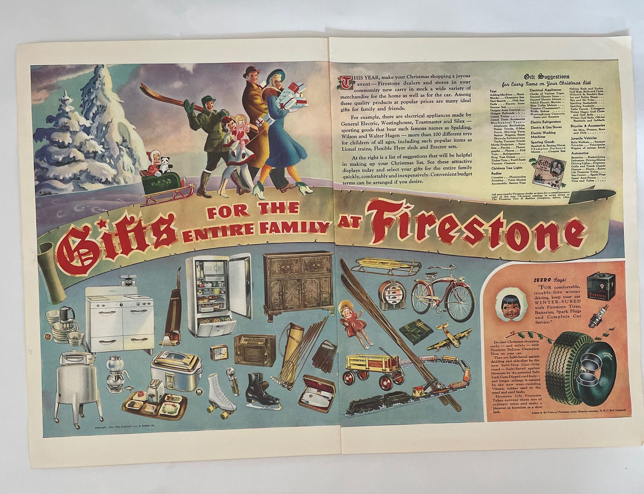 Colorful Vintage 2 Page Firestone Christmas Ad Life Magazine - Etsy
