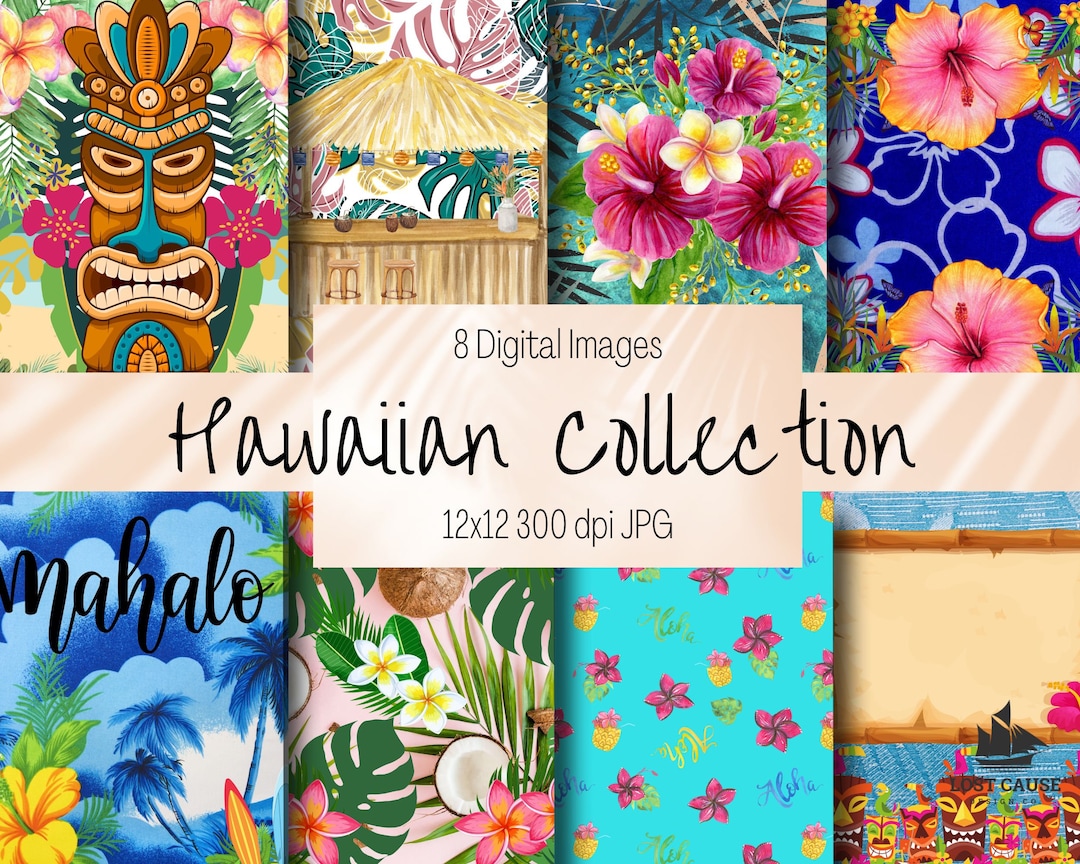 Hawaiian Collection Digital Paper Scrapbook Paper Decoupage Paper Digital Backgrounds Tropical