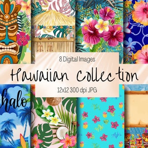 Hawaiian Collection Digital Paper - Scrapbook Paper - Decoupage Paper - Digital Backgrounds - Tropical Papers - Hawaiian Decoupage Paper