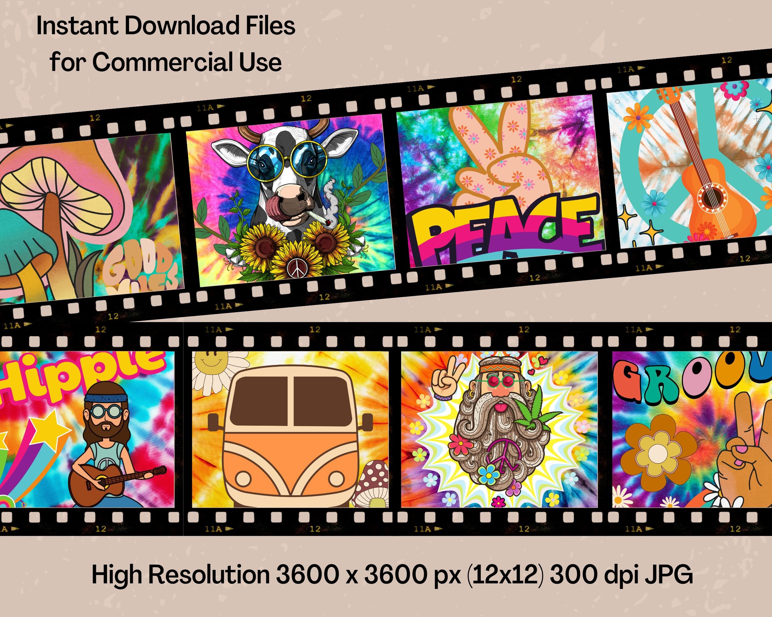 Hippie Collection Digital Paper Scrapbook Paper Decoupage Paper Digital