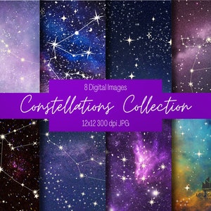Constellations Collection Digital Paper - Scrapbook Paper - Decoupage Paper - Digital Backgrounds  - Galaxy Digital Papers - Constellations