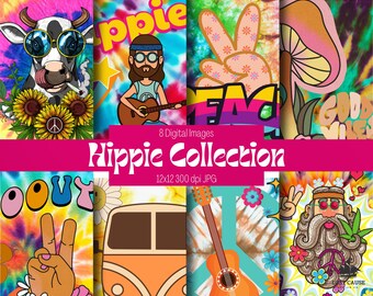 Hippie Collection Digital Paper - Scrapbook Paper - Decoupage Paper - Digital Backgrounds  - Retro Themed Papers - Hippie Downloads
