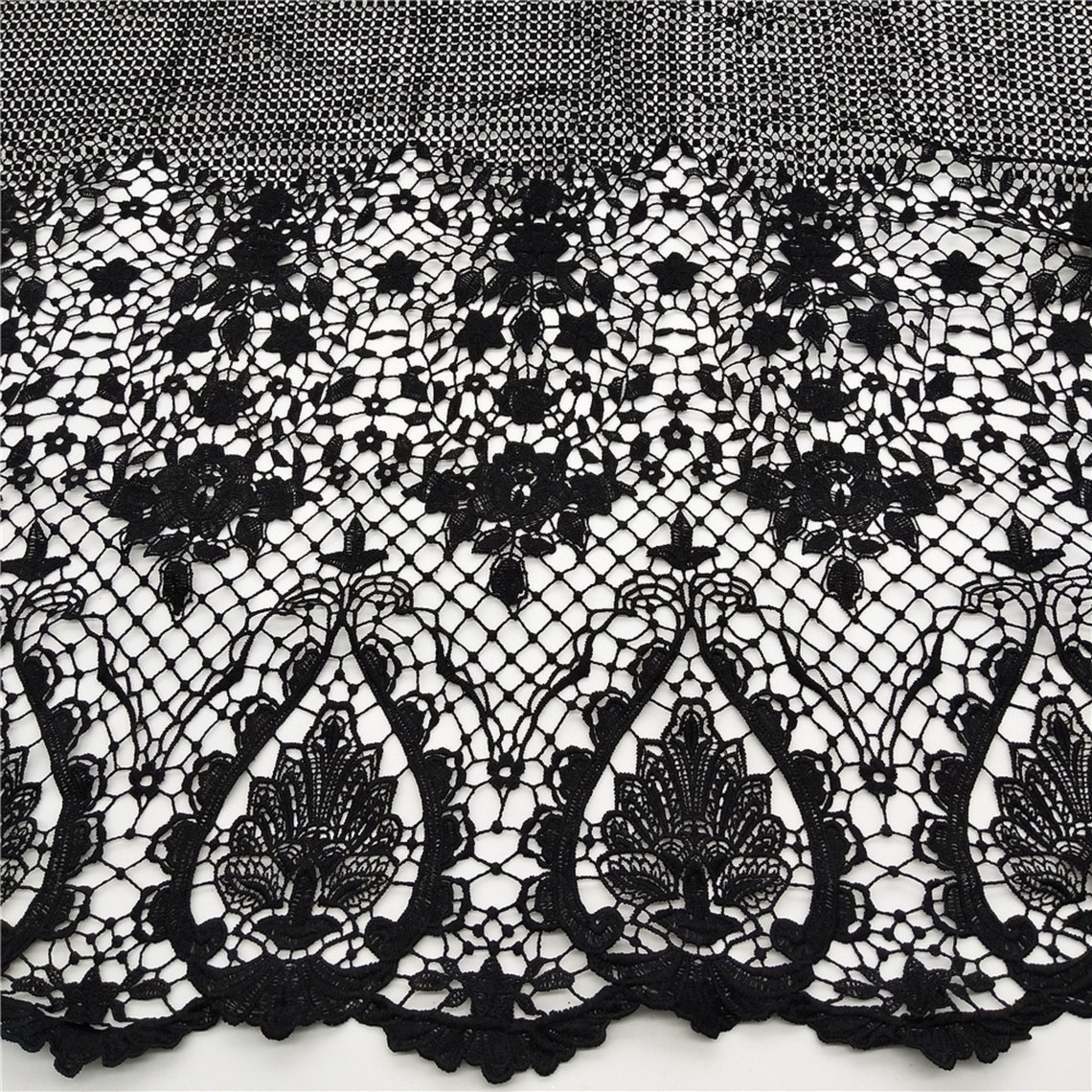 Black Lace Fabric Guipure Lace Fabric With Scallop Edge Etsy
