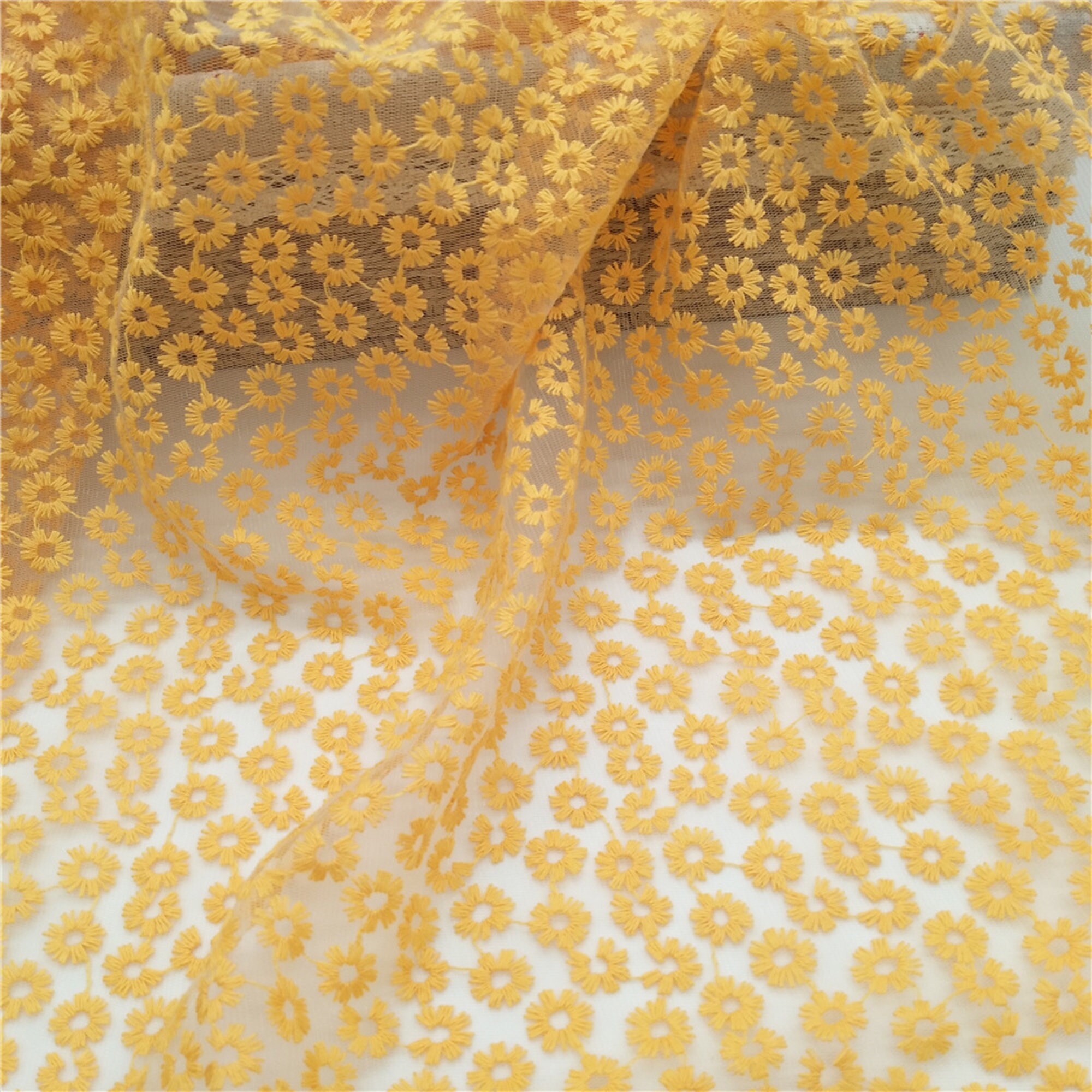 Mesh Embroidery Lace Fabric Yellow Embroidery Fabric With Etsy