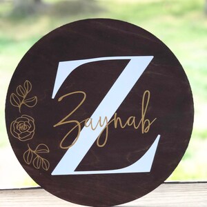 Monogram wooden name round sign nursery