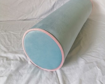 any size bolster/daybed round bolster/blue velvet/barbie bolster/long pillow/pink trim/extra long bolster/custom pillow cover/10x80 cover