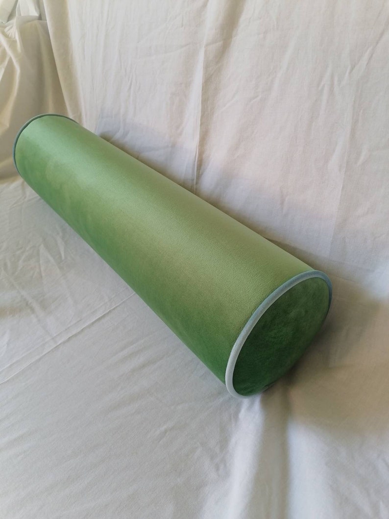 any size bolster/daybed custom bolster/premium velvet/queen bolster/long pillow/fresh green decor cushion/contrast trim/foam®insert image 5