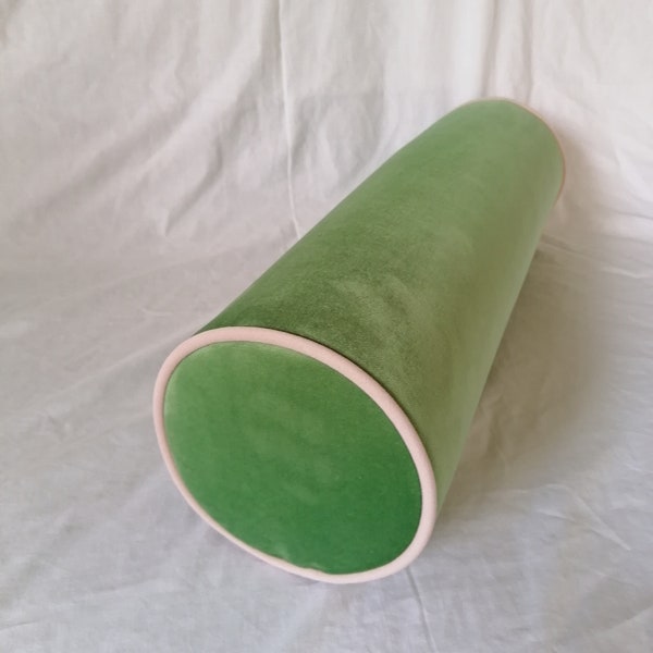 any size bolster/daybed custom bolster/premium velvet/queen bolster/long pillow/fresh green decor cushion/contrast pink trim/velvet bolster