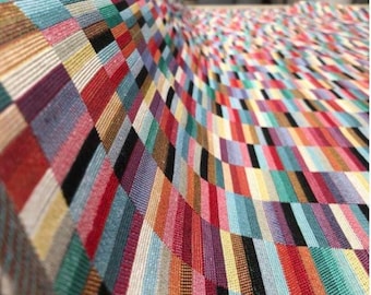 Multicoloured Geometric Jacquard Upholstery Fabric, Modern Furnish Material