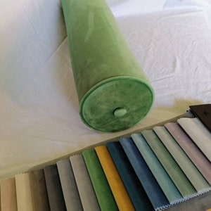 any size bolster/custom bolster/Premium branded velvet round bolster/covered buttons/18 pastel colors/firm foam insert/green grass  bolster