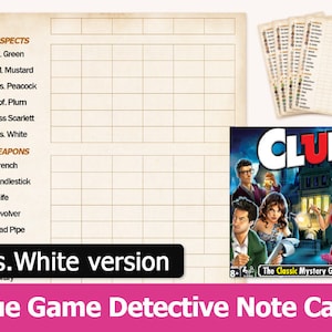 Clue Cluedo Board Game Refill Sheets, Replacement Score Sheet, Detective Notes Card Sheets [Mrs.White version] Instant Download Printable