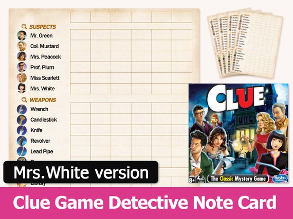Cluedo Clue the Classic Mystery Boardgame Detective Notes Card | Etsy