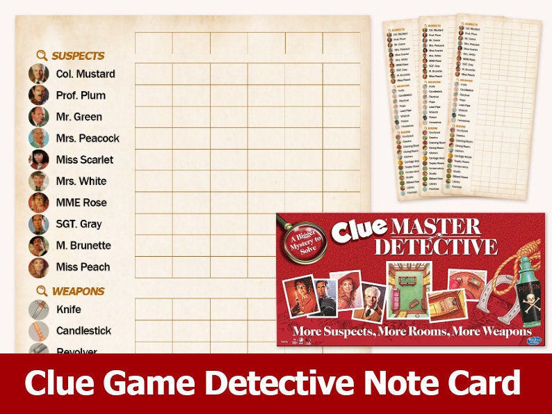 Instant Download Clue Cluedo Board Game Detective Deduction Score