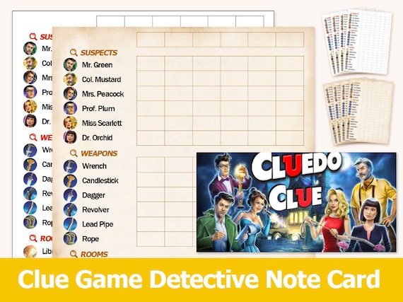 Clue Cluedo Board Game Refill Sheets, Replacement Score Sheet, Detective  Notes Card Sheets - 2 Type Instant Download Printable