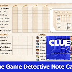 Clue Cluedo FX Special Edition Board Game Refill Sheets, Replacement Score Sheet, Detective Notes Card Sheets - Instant Download Printable