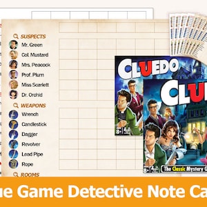 Clue Cluedo Board Game Refill Sheets, Replacement Score Sheet, Detective Notes Card sheets - 2 Type Instant Download Printable