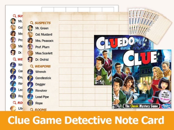 Clue Cluedo Board Game Refill Sheets, Replacement Score Sheet, Detective  Notes Card sheets - 2 Type Instant Download Printable