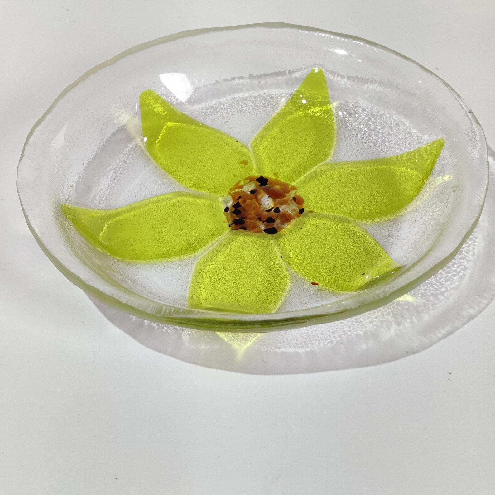 Flower Design Bowl, Handmade Fused and Slumped. Yellow Petals. Etsy UK