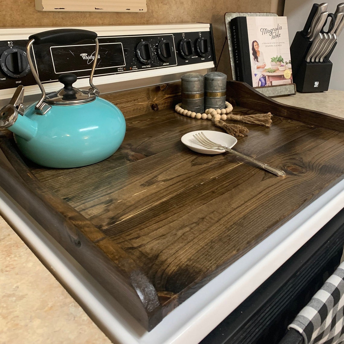 Stained Wood Stove top cover/ Stained Stove cover with side Etsy
