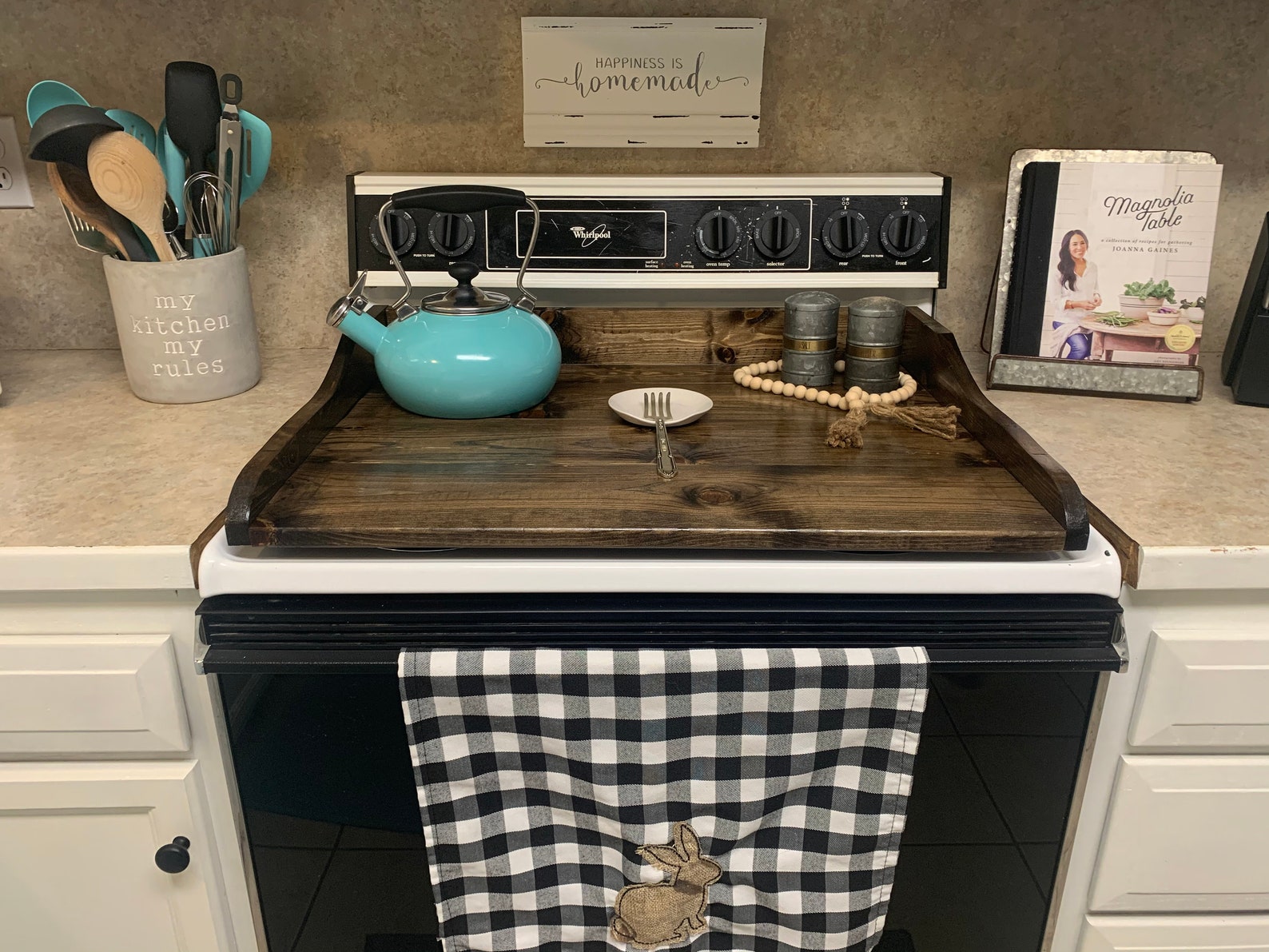 Stained Wood Stove top cover/ Stained Stove cover with side Etsy