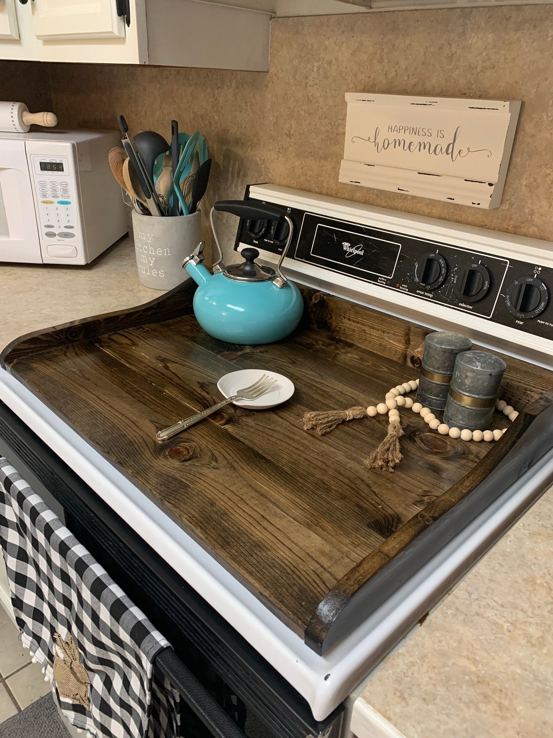 Stained Wood Stove top cover/ Stained Stove cover with side Etsy