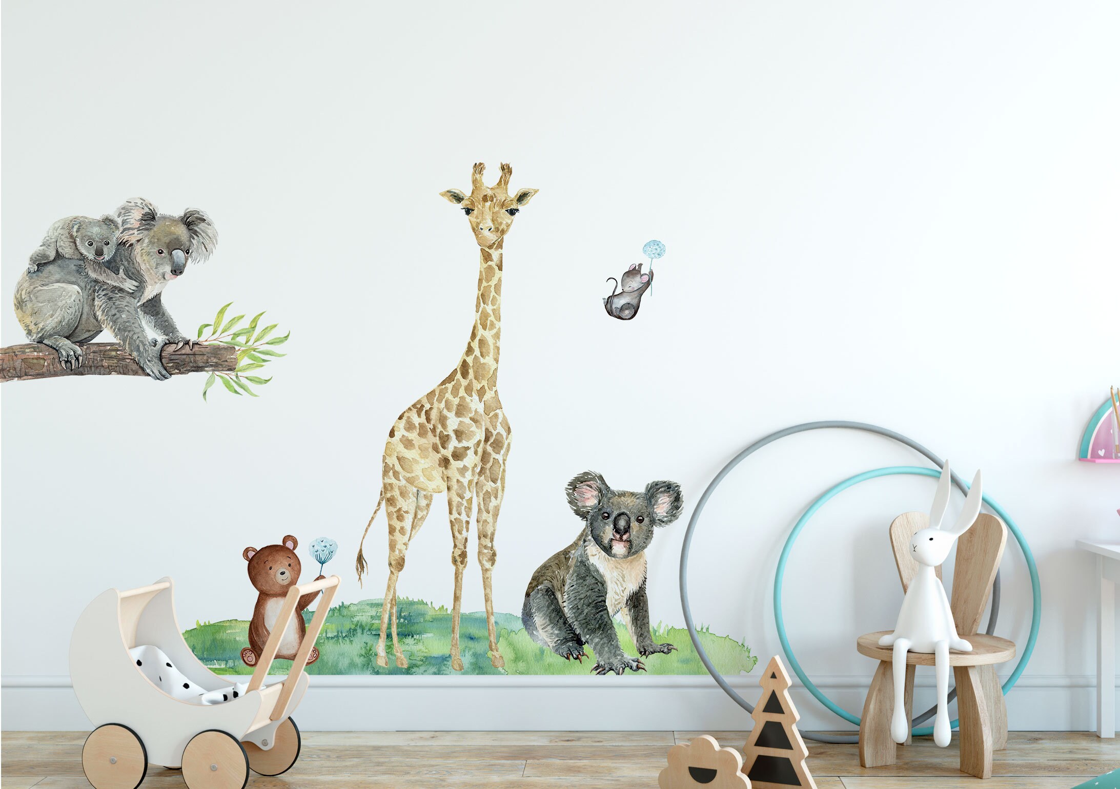 Animal Watercolor Stickers Wall Decal Nursery Wall Sticker | Etsy