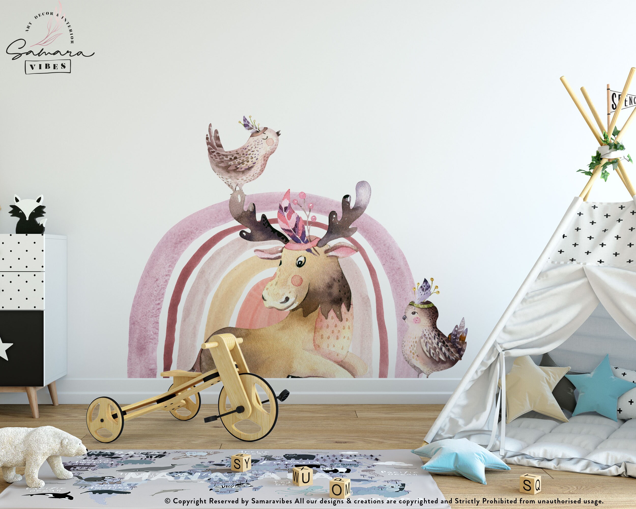 Boho Animal Wall Sticker Boho Rainbow Decal for Kids Room Etsy UK