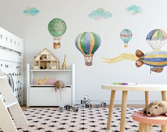 Wall decal nursery kid/'s room wall sticker with animals lama koala turtle palmtree hot air balloon