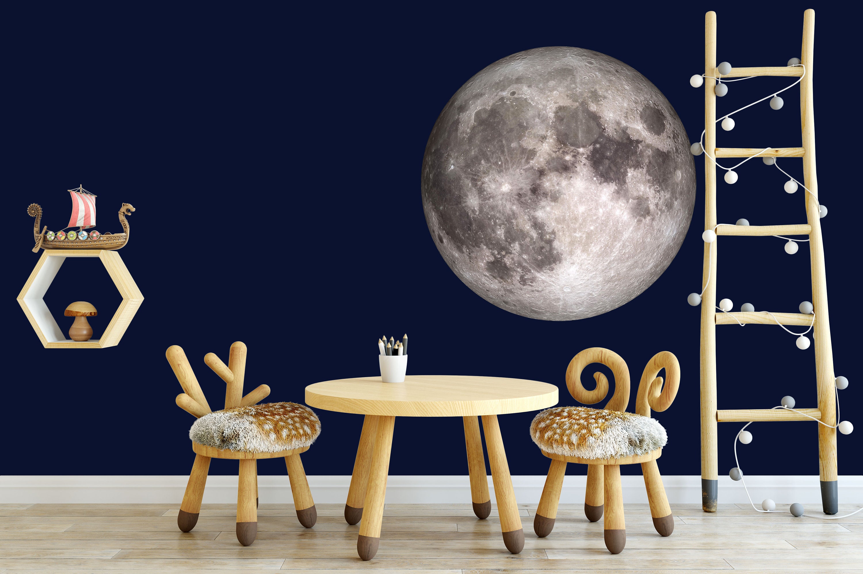 Full Moon Wall Sticker Full Moon Wall Decal Space Wall Etsy