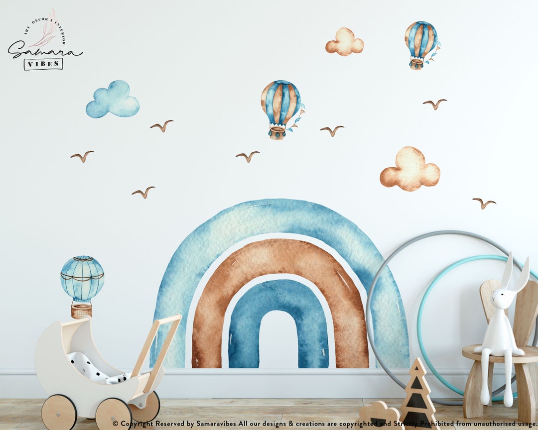 Boho Rainbow and Parasuit Wall Sticker for Kids Room, Boho Rainbow