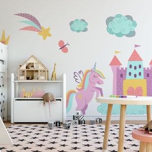 Rainbow Wall Decals Unicorn Rainbow Butterflies Clouds Wall Stickers Baby Nursery Girls Bedroom Living Room Wall Decor