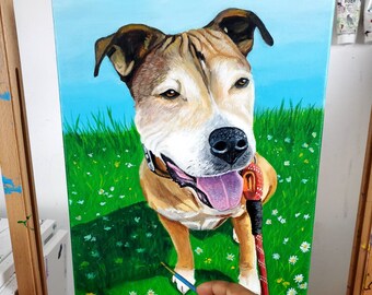 Custom Pet Portrait Painting from Photo, Hand Painted Dog acrylic on Canvas, dog Lover, Gift, pet loss, Pet Memorial