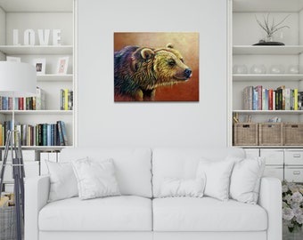Basking Bear Acrylic Painting, One of a Kind Wall Art (20x24)