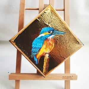 kingfisher art, gold animal art, bird art, bird wall art, bird painting, bird gifts, bird decor