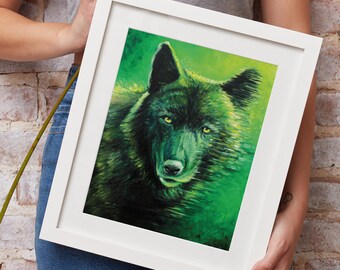 wolf art print, wolf wall art, wolf decor, wolf wall decor, wolf portrait, wolf painting, wolf gift, wolf art, wildlife art, wolf forest,