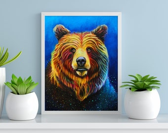 bear art print, bear wall art, bear decor, bear wall decor,  bear painting, bear gift, bear art, grizzly bear art, bear art, pop art,