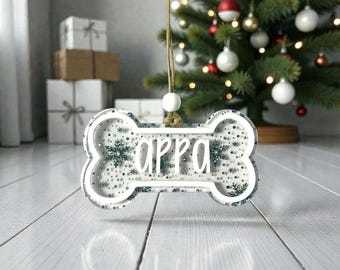 Personalized Pet Name Bone Ornament Acrylic Glitter Dog Christmas Ornament