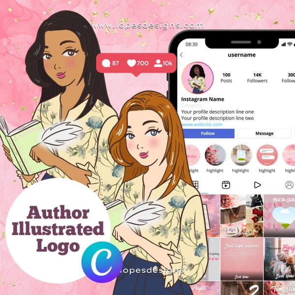 Author Logo Canva Template | Illustrated Writer Instagram Profile