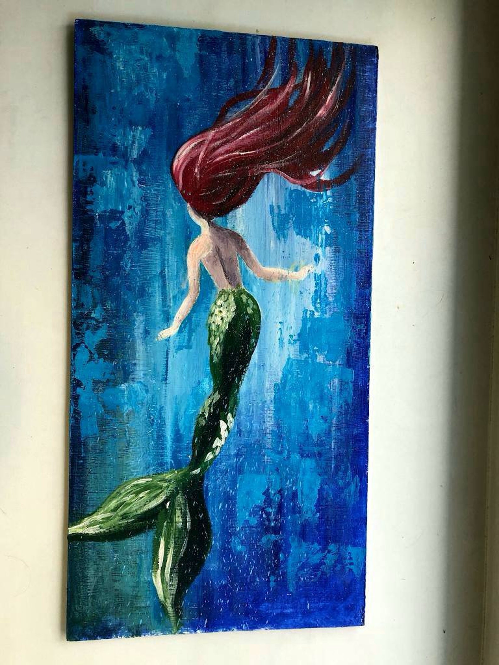 Mermaid Marine painting Acrylic Painting on Board Wall Decor Etsy