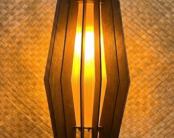 Tiki Lamp Hanging Light Mid Century Style Wood for Tiki Bar or MCM Home Diamond Shaped