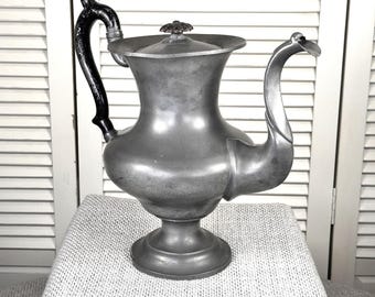 Dixon and Sons Early 1800s Sculptural Gray Pewter Colonial Coffeepot Antique