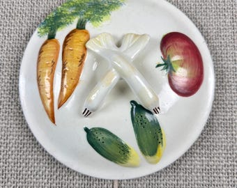 1950s Avant-Garde Green Vegetable Garden Pottery Oven Safe Covered Dish Lid