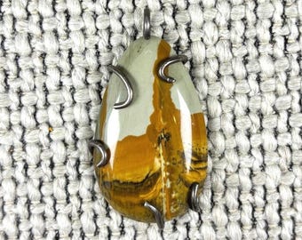 Vintage Owyhee LED Picture Jasper Teardrop Pendant Wrapped Silver Earthy Boho
