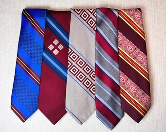 Vintage 70s 5pc Tie Bundle Geometric Multi Wembley Rooster Botany 500 Towncraft