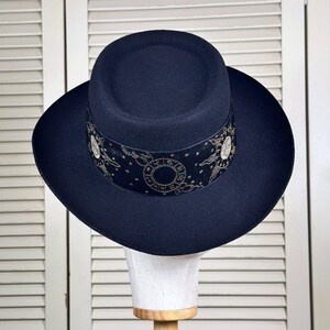 Vintage Italian Black Celestial Wool Fedora Sun Moon Gold Embroidered Ribbon Hat Celestial Fedora Hat - Etsy main image 3