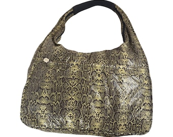 Cosci Vintage Bold Yellow Green Metallic Python Pattern Hobo Shoulder Bag