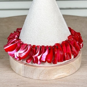 90s Statement Red Mother of Pearl Shell Toggle Bracelet Sculptural Y2K