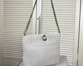 VTG Whiting & Davis Ivory White Metal Mesh Shoulder Bag Chainmail Clutch Purse
